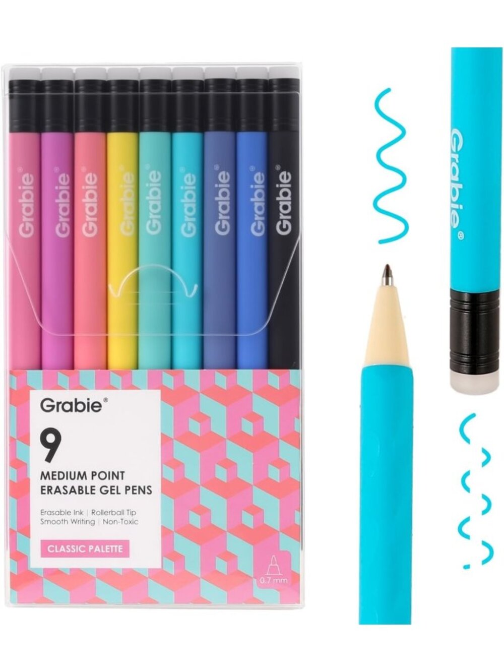 Vibrant Erasable Gel Pens Set, 9 Medium Point 0.7mm, Perfect for School & Art